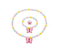 koutey Rainbow Mermaid Hearts Stretch Necklace Girl Necklace Bracelet Set, Little Princess Unicorn Jewelry Set Play Necklaces Bracelet Rings for Girls Accessories Favors, Free Stretch, Acrylic Resin