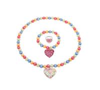 koutey Rainbow Mermaid Hearts Stretch Necklace Girl Necklace Bracelet Set, Little Princess Unicorn Jewelry Set Play Necklaces Bracelet Rings for Girls Accessories Favors, Free Stretch, Acrylic Resin