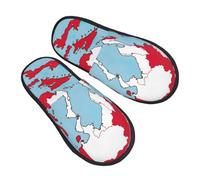 KOUUIP Abstract Indonesian flag Map01 Compact Travel Slippers, Plush Foldable Indoor Slippers for Hotel Spa and Guest Winter Use