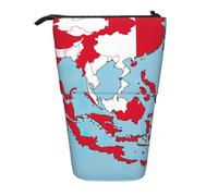 KOUUIP Abstract Indonesian flag Map01 print Telescopic Pencil Bag Pen Holder Stationery Case, Stand-up Retractable Bag Standing Organizer