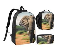 KOUUIP African Elephant print Backpacks With Lunch Pack Pencil Case 3pcs, Lightweight Bookbag Unisex for Traveling