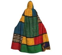 KOUUIP African Style Patchwork print Medieval Hooded Cloak with hood Cape Adult Halloween Cosplay Robe Wizard Costume For Women Men