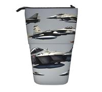 KOUUIP Aircraft Fighter Jets print Telescopic Pencil Bag Pen Holder Stationery Case, Stand-up Retractable Bag Standing Organizer