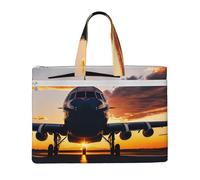 KOUUIP Aircraft Plane at Sunset Canvas Document Bag with Print 10.6 * 15 Inch, 2 Zipper Pockets, Clutter-Free for Office Files