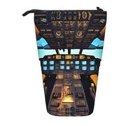 KOUUIP Airplane Cockpit print Telescopic Pencil Bag Pen Holder Stationery Case, Stand-up Retractable Bag Standing Organizer