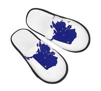 KOUUIP Alaska state Flag Map Compact Travel Slippers, Plush Foldable Indoor Slippers for Hotel Spa and Guest Winter Use, Black, 5