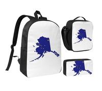KOUUIP Alaska state Flag Map print Backpacks With Lunch Pack Pencil Case 3pcs, Lightweight Bookbag Unisex for Traveling