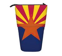 KOUUIP Arizona Flag Print Telescopic Pencil Case Pen Holder Stationery Case Stand Up Pouch Retractable Bag Stand Organizer, black, standard size