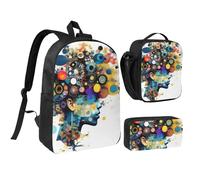 KOUUIP Artificial Intelligence Brain print Backpacks With Lunch Pack Pencil Case 3pcs, Lightweight Bookbag Unisex for Traveling