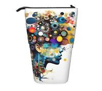 KOUUIP Artificial Intelligence Brain print Telescopic Pencil Bag Pen Holder Stationery Case, Stand-up Retractable Bag Standing Organizer