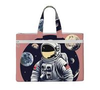 KOUUIP Astronaut on The Moon 1 Canvas Document Bag with Print 10.6 * 15 Inch, 2 Zipper Pockets, Clutter-Free for Office Files