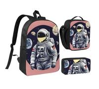KOUUIP Astronaut on The Moon 1 print Backpacks With Lunch Pack Pencil Case 3pcs, Lightweight Bookbag Unisex for Traveling