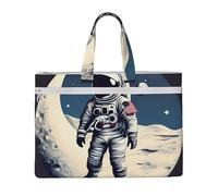 KOUUIP Astronaut on The Moon Canvas Document Bag with Print 10.6 * 15 Inch, 2 Zipper Pockets, Clutter-Free for Office Files