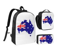KOUUIP Australian Flag Map print Backpacks With Lunch Pack Pencil Case 3pcs, Lightweight Bookbag Unisex for Traveling