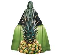KOUUIP Be a pineapple print Medieval Hooded Cloak with hood Cape Adult Halloween Cosplay Robe Wizard Costume For Women Men