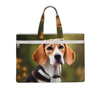 KOUUIP Beagle Dog Canvas Document Bag with Print 10.6 * 15 Inch, 2 Zipper Pockets, Clutter-Free for Office Files