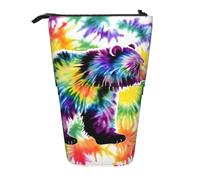KOUUIP Bear Dancing Tie Dye print Telescopic Pencil Bag Pen Holder Stationery Case, Stand-up Retractable Bag Standing Organizer, Black, One Size