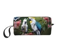 KOUUIP Beautiful Cockatoo Bird Flower print Large Capacity Travel Makeup Case Organizer Makeup Bag Portable Cosmetic Bag For Women, White, One Size