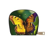 KOUUIP Beautiful glowing butterfly print Womens Credit Card Holder Wallet Zip Leather Card Case Card Holder Unisex For Men And Women, White, One Size
