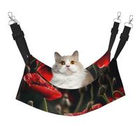 KOUUIP Beautiful Red Poppy Flower Print Cat Hammock for Cage Hanging,Pet Hammock Bed Adjustable,Soft Sleeping Hammock for Cats,Ferret