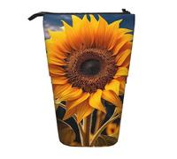 KOUUIP Beautiful Telescopic Sunflower 2 Printed Pencil Case Pen Holder Stationery Retractable Bag Standing Organizer, Black, One Size