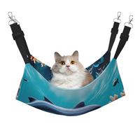 KOUUIP Beautiful Underwater World Dolphins Coral Print Cat Hammock for Cage Hanging,Pet Hammock Bed Adjustable,Soft Sleeping Hammock for Cats,Ferret