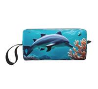 KOUUIP Beautiful Underwater World Dolphins Coral print Large Capacity Travel Makeup Case Organizer Makeup Bag Portable Cosmetic Bag For Women, White, One Size