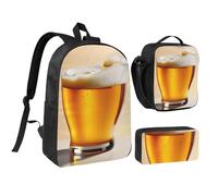 KOUUIP Beer foam print Backpacks With Lunch Pack Pencil Case 3pcs, Lightweight Bookbag Unisex for Traveling