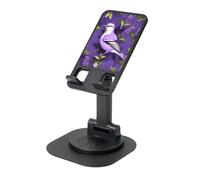 KOUUIP Bird in Purple Lavender Floral Flowers 360 Swivel Phone Stand Adjustable Angle Portable Foldable Desktop Dock with Non-Slip Base
