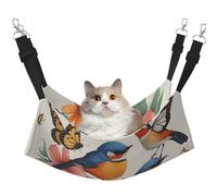 KOUUIP Birds Flowers Butterfly Print Cat Hammock for Cage Hanging,Pet Hammock Bed Adjustable,Soft Sleeping Hammock for Cats,Ferret