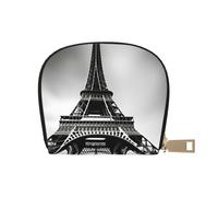 KOUUIP Black Paris Eiffel Tower print Womens Credit Card Holder Wallet Zip Leather Card Case Card Holder Unisex For Men And Women, White, One Size