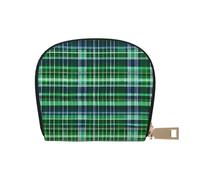 KOUUIP Blue and Green Scottish Tartan print Womens Credit Card Holder Wallet Zip Leather Card Case Card Holder Unisex For Men And Women, White, One Size