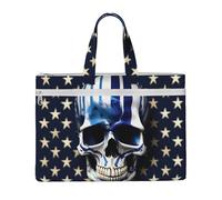 KOUUIP Blue Stripe Stars Skull Canvas Document Bag with Print 10.6 * 15 Inch, 2 Zipper Pockets, Clutter-Free for Office Files