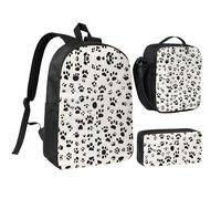KOUUIP Bone and paw print print Backpacks With Lunch Pack Pencil Case 3pcs, Lightweight Bookbag Unisex for Traveling