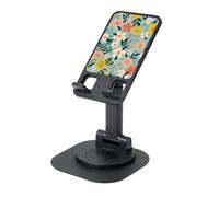 KOUUIP Bright Pink Yellow Floral 360 Swivel Phone Stand Adjustable Angle Portable Foldable Desktop Dock with Non-Slip Base
