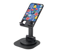 KOUUIP Bright Red Blue Floral 360 Swivel Phone Stand Adjustable Angle Portable Foldable Desktop Dock with Non-Slip Base
