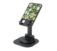KOUUIP Bright White Yellow Daffodil 360 Swivel Phone Stand Adjustable Angle Portable Foldable Desktop Dock with Non-Slip Base