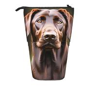 KOUUIP Brown Labrador Retriever print Telescopic Pencil Bag Pen Holder Stationery Case, Stand-up Retractable Bag Standing Organizer, Black, One Size