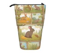 KOUUIP Cartoon Cute Animals Rabbit print Telescopic Pencil Bag Pen Holder Stationery Case, Stand-up Retractable Bag Standing Organizer