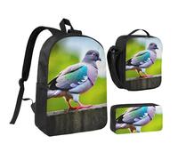 KOUUIP cartoon pigeon 3 print Backpacks With Lunch Pack Pencil Case 3pcs, Lightweight Bookbag Unisex for Traveling
