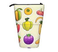 KOUUIP Cartoon Vegetable Fruits print Telescopic Pencil Bag Pen Holder Stationery Case, Stand-up Retractable Bag Standing Organizer