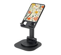 KOUUIP Casual Orange Floral 360 Swivel Phone Stand Adjustable Angle Portable Foldable Desktop Dock with Non-Slip Base