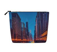 KOUUIP Chicago Night print Cute Travel Toiletry Bag Makeup Bag Organizer Pouch,Travel Size Toiletries Bag for Women, Black, One Size