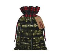 KOUUIP Christmas Gift Bag Printed Camouflage Digital Military Drawstring Reusable, Black, 1 Count (Pack of 1)