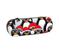 KOUUIP Christmas Penguins Print Leather Pencil Case with Internal Pen Clips, Waterproof Gadget Organizer for Men & Women