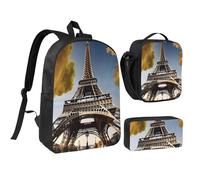 KOUUIP Cityscape Paris Eiffel Tower France print Backpacks With Lunch Pack Pencil Case 3pcs, Lightweight Bookbag Unisex for Traveling