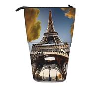 KOUUIP Cityscape Paris Eiffel Tower France print Telescopic Pencil Bag Pen Holder Stationery Case, Stand-up Retractable Bag Standing Organizer