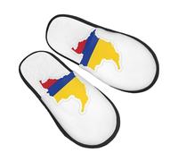 KOUUIP Colombia Flag Map Compact Travel Slippers, Plush Foldable Indoor Slippers for Hotel Spa and Guest Winter Use