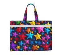 KOUUIP color stars Canvas Document Bag with Print 10.6 * 15 Inch, 2 Zipper Pockets, Clutter-Free for Office Files
