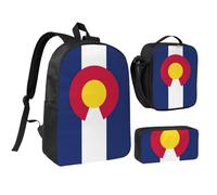 KOUUIP Colorado flag print Backpacks With Lunch Pack Pencil Case 3pcs, Lightweight Bookbag Unisex for Traveling